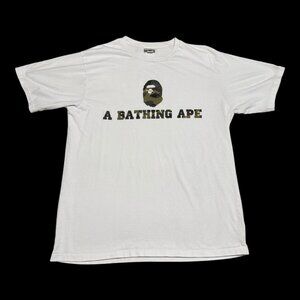 A Bathing Ape Camouflage‎ Spell Out White Cotton Blend Shirt Adult XL